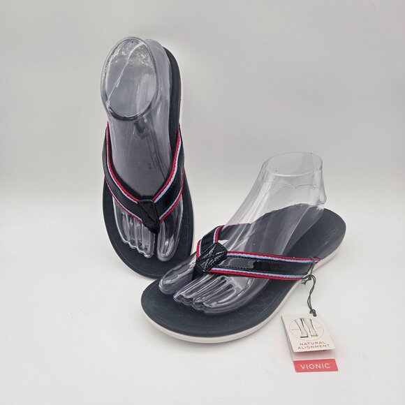 Vionic Tide Spirit Blue Red Flip Flop Sandals Womens Sz 7 NEW - Picture 1 of 5